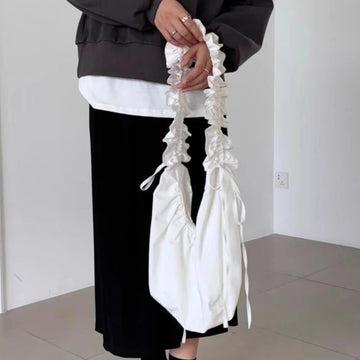 Qfdian Fashion Simple All Match Shoulder Bag Drawstring Pleated Ruffled Women Handbags Streetwear Y2k Aesthetic Vintage Crossbody Bags